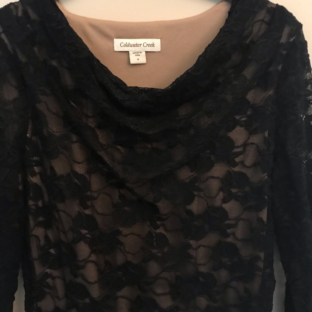 Black lace over nude/beige lining dress